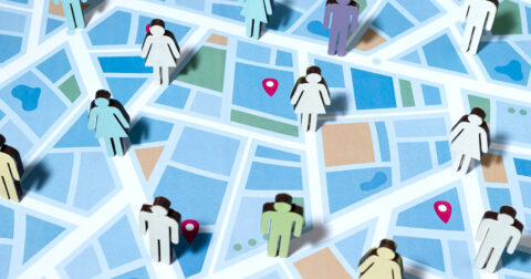 Vue de dessus sur la communauté de style papier sur la carte